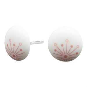Hvide porcelæn øreringe med rosa grafik - 399 021